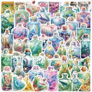 50 Colorful Ocean-Themed Bottle Stickers